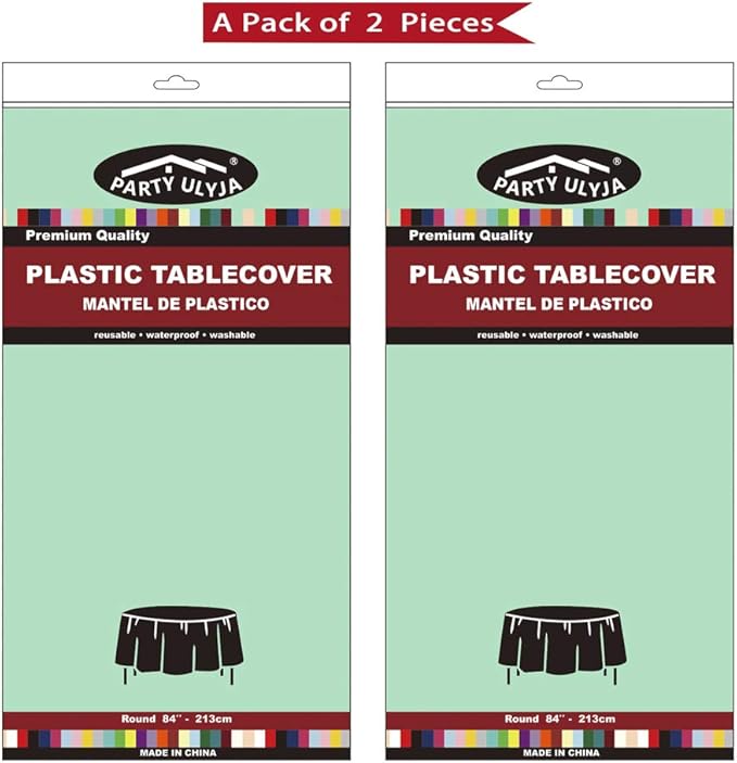 Fresh Mint Plastic Tableloths 2 Pack Mint Green Disposable Table Covers 84 Inch Circle Bridal Shower Party Tablecovers PEVA Table Cloths for BBQ Picnic Birthday Wedding Parties 6 ft Round Table Use