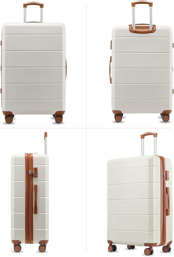 YOETEY 5 Piece Luggage Set Hardside Expandable Suitcase with TSA Lock Spinner Wheels Lightweight Travel Set Includes Tote and Toiletry Bag, (5 Piece Sets, White)