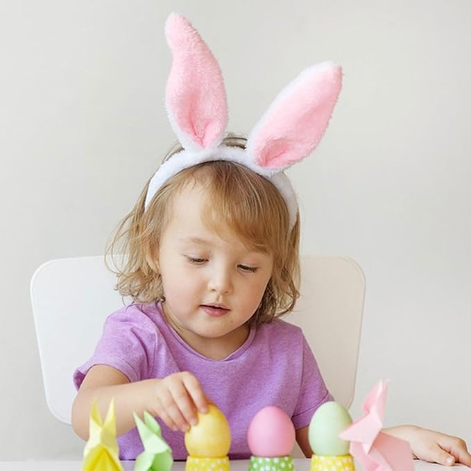 Bunny Headband Easter Hair Bands for Women Girls Kids, Pink Cute Plush Rabbit Ears Hair Accessories Non Slip Headbands Easter Day Party Decoration Supplies