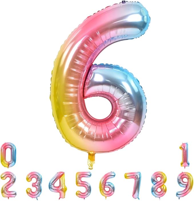 TONIFUL 40 Inch Rainbow Large Numbers Balloons 0-9, Number 6 Digital 6 Helium Balloons, Foil Mylar Big Number Balloons for Birthday Party Anniversary Supplies Decorations