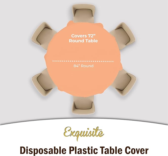 Party Solids Pack Of 6 Premium Plastic Tablecloth 84 Inch Round Plastic Table Cover - Peach