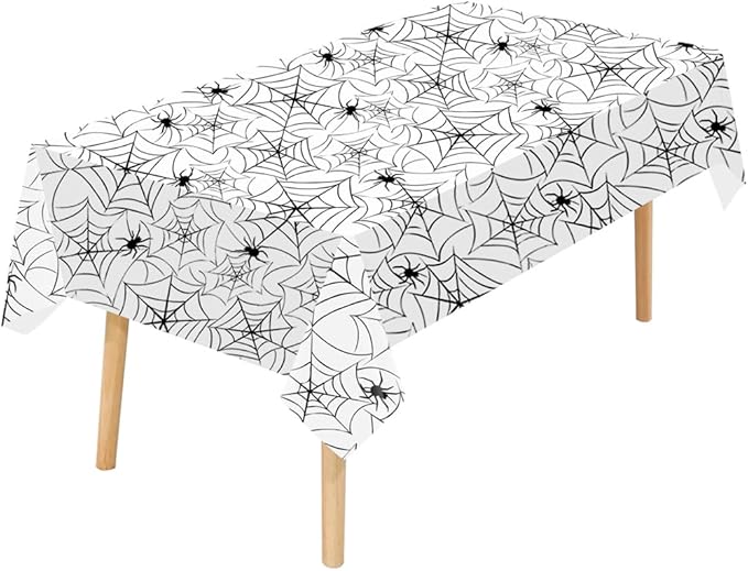 2Pack Halloween Plastic Tablecloths Disposable Christmas Plastic Table Covers BBQ Picnic Halloween Party Oil-Proof Waterproof Table Cloth White Spider Web TableCover 54 x 108 in