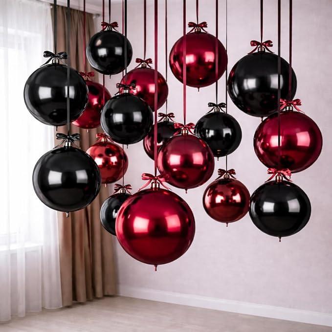 Togvu Black Burgundy Round Foil Balloons, 16PCS Different Sizes 4D Black Balloon Maroon Large Mirror Ball Balloons for Prom Graduation New Year Halloween Birthday Party Ceiling Decorations Supplies