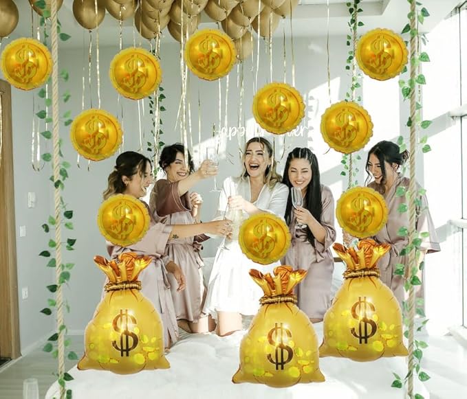 Wallet Balloons Gold Coin Balloons Ideal Decor for Gold Rush Themed Parties/New Year/Christmas/Halloween//Birthday /Wedding/Anniversaries/retro parties/college entrance/graduation parties13pcs