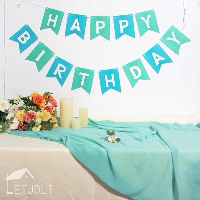 Mint Blue Happy Birthday Banner Signs Supplies for Boy Birthday Party Decorations Nursery Decor 13 Pieces