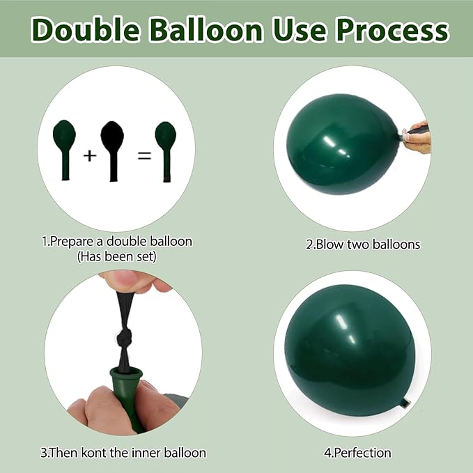Emerald Green White Gold Balloons Arch Kit,Double Stuffed Dark Green Sage Dusty Olive Green Sand White Beige Chrome Gold Confetti Balloons Garland for Birthday Wedding jungle Safari Party Decorations