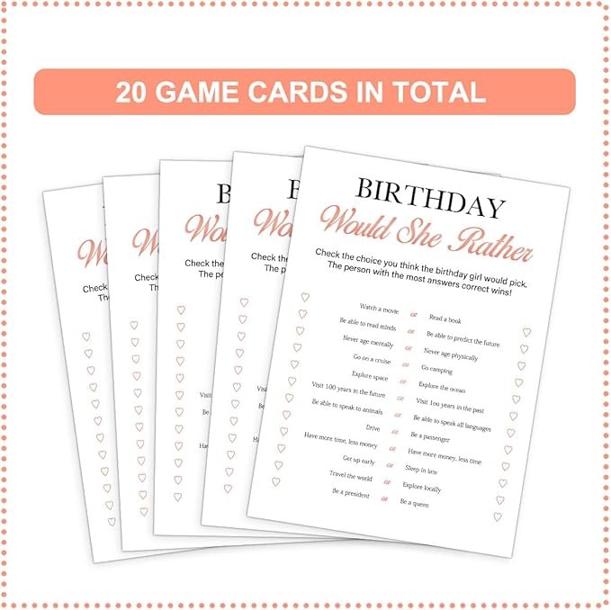 Birthday Party Decoration- Who Knows The Birthday Girl Best-Set of 2 Birthday supplies for 20 guests,Birthday Cards Set -20 Cards,Sweet Party Supplies