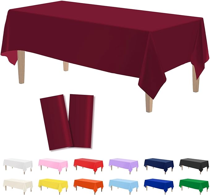 Kopokita 2PCS Burgundy Plastic Tablecloths 54 x 108 Inch, Disposable Table Cloths Rectangle Party Table Covers