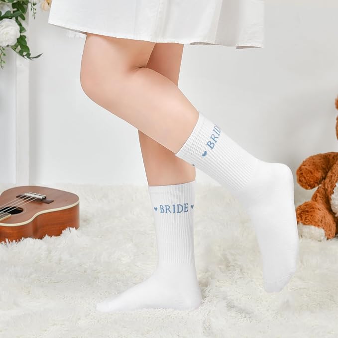 Etercycle Bride Socks, White Blue Bride To Be Something Blue Gift, Soft Cotton Bridal Socks For Women Engagement Wedding Bridesmaid Gifts Bachelorette Party Favor Honeymoon Essentials Decorations