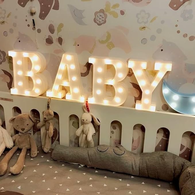 4 Warm White BABY Marquee Light Up Letters, Large BABY Led Light Sign, Perfect for Baby Shower Birthday Home Bedroom Nursery Room Table Wall Decor