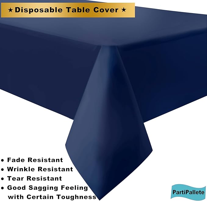 3-Pack Premium Plastic Deep Navy Blue Tablecloth Disposable 54 x 108 Inch. Rectangle Table Cover PEVA Party Marine Midnight Blue Table Cloths for Parties Birthday Wedding Picnic Banquet