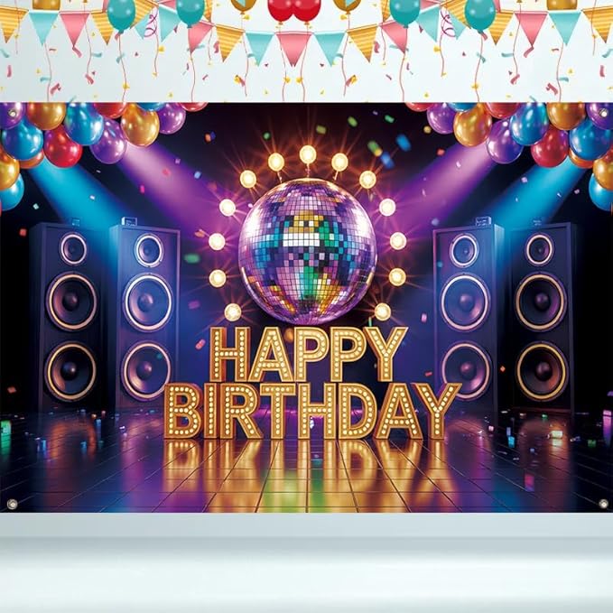 71x43 inch Birthday Party Porch Banner Large hanging decoration for indoor and outdoor use, made of reusable high-strength fabric with shiny letters and balloon design, suitable for terrace, deck, and backyard celebrations, easy to hang and store.