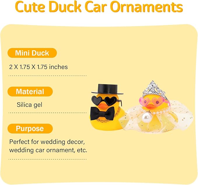 wonuu Pair Set of 2 Bride and Groom Rubber Ducks for Wedding Favors, Party Favors, Ceremony Gift Set, Marriage Souvenir, Marry Blessings, Aniversary Present, White Dress&Short Top Hat
