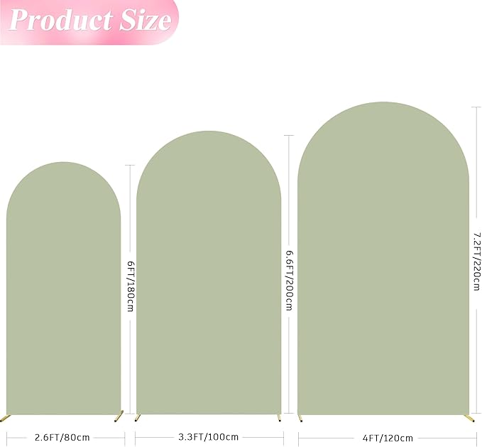 Wokceer Wedding Arch Backdrop Cover 7.2FT, 6.6FT, 6FT Set of 3 Spandex Fitted Sage Green Arch Covers for Round Top Chiara Arch Backdrop Stands Cover for Birthday Party Ceremony Decor
