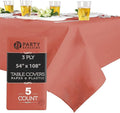 PARTY BARGAINS Disposable Table Covers, 54 x 108 Inch, Red, 3-Ply Paper & Plastic Spill-Resistant Party Tablecloths, 5 Pack