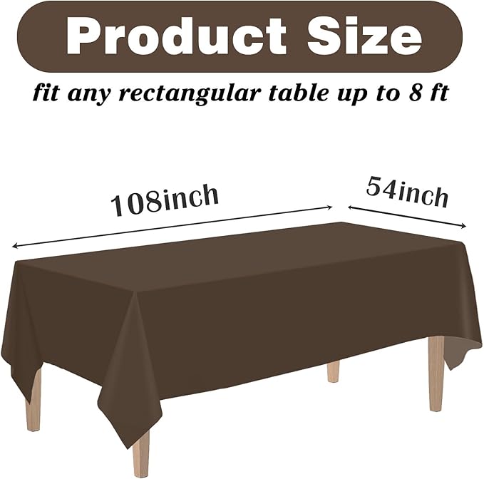 Kopokita 6PCS Brown Plastic Tablecloths 54 x 108 Inch, Disposable Table Cloths Rectangle Party Table Covers