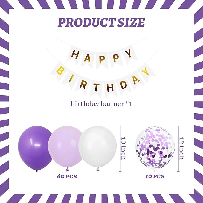 ZHENGYE Purple Birthday Party Decorations Kit Happy Birthday Banner Fringe Curtains Confetti Balloons for Women Girls Party Decorations Supplies