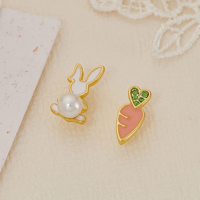 MUYAN Cute Small Easter Bunny Stud Earrings Rabbit Carrot Easter Earrings Holiday Jewelry