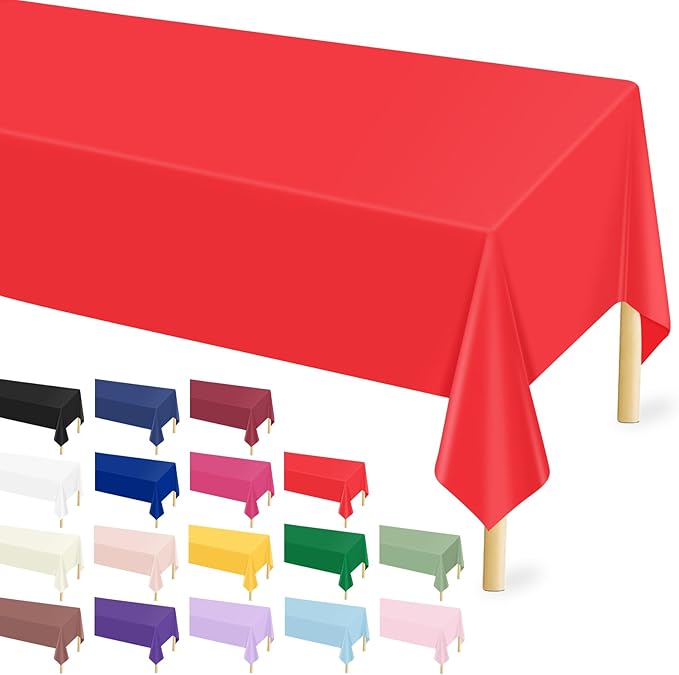 Mulbozy 12 Pcs Red Plastic Tablecloth for Rectangle Table, 54 × 108 inches Disposable Red Party Table Covers for Birthday, Anniversary, Wedding, Fine Dining, Graduation Party Decoration