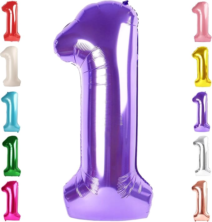 Number Balloons 1, 40 Inch One Balloons for 1st Birthday Girl Boy 1 11 21 Party Decorations Baby Shower Photo Shoot, Purple 1 Balloon