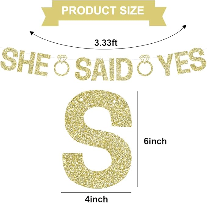 Glitter Champagne Gold She Said Yes Banner Pre-Strung Engagement Decorations Bridal Wedding Party Sign Valentine's Day Garland Bachelorette Party Decor,NO DIY