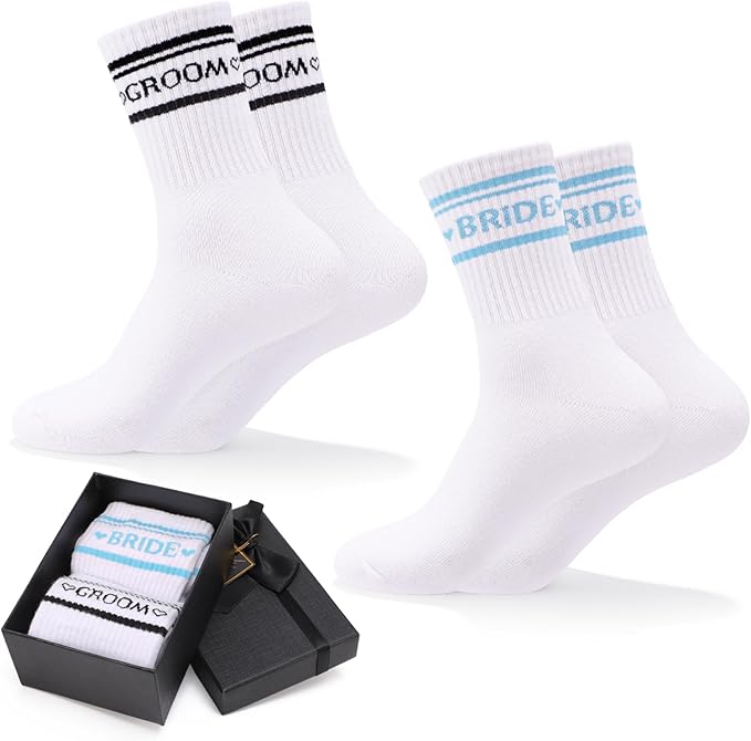 Bride Socks for Wedding Day 2 Pairs - Bridal Groom Socks Bride to Be Something Blue Cotton Ankle Sock with Gift Box