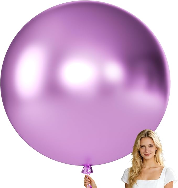 KALOR Metallic Purple Giant Balloons 36 Inch Large Latex Balloons, 4 Pack Jumbo Round Helium Balloon for Birthday Bridal Shower Wedding Baby Shower Party Decorations