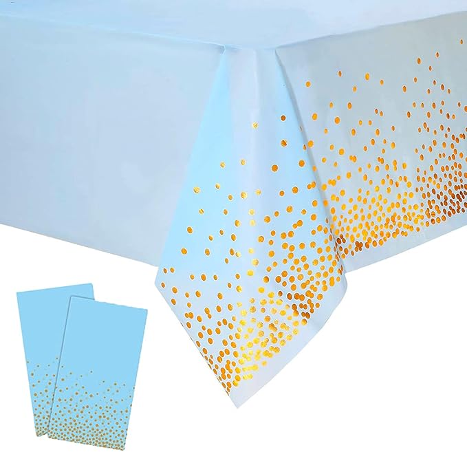 2 Pack Plastic Blue Tablecloth Disposable Pink and Gold Tablecloth for Rectangle Tables 54" x 108" Party Decorations Birthday Thanksgiving Christmas Valentines Wedding Outdoor BBQ Picnic (Blue)
