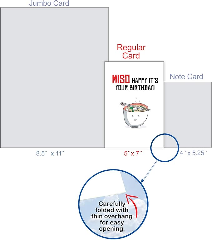 The Best Card Company - Birthday Puns Miso Soup Card, 5x7 Inch, Includes Envelope, Made from Recycled Content, No Batteries Required, Unisex-Adults