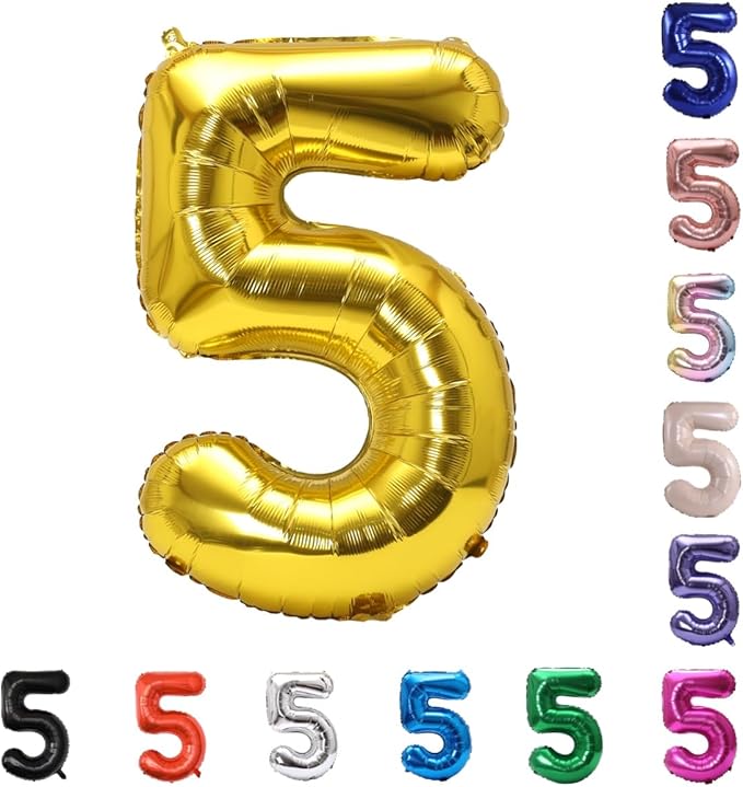 YPSelected 32 Inch Large Foil Helium Number Balloon Birthday Wedding Party 0-9 (Gold, 5)