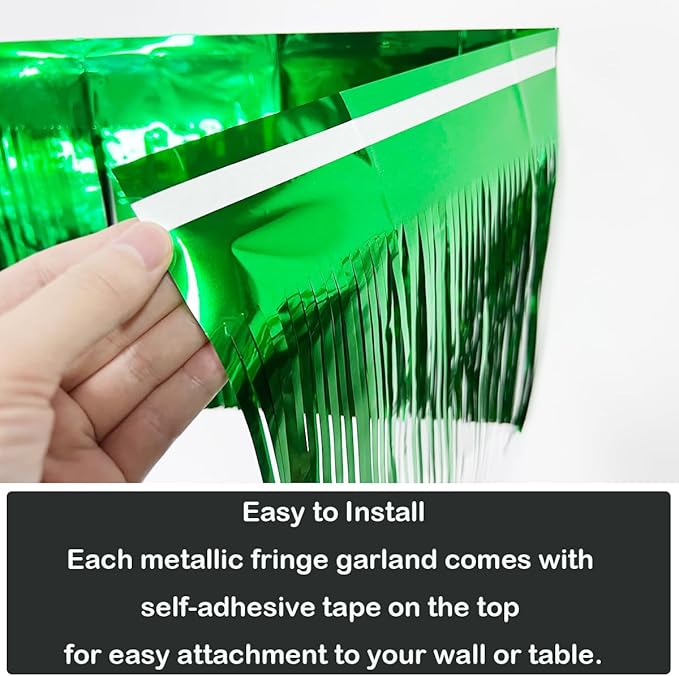 3 Pack Total 30 Feet Green Foil Fringe Garland Metallic Wall Hanging Drapes Tassel Skirting Tinsel Streamers Decorations for Parade Float Trailer Mardi Gras Party Birthday St. Patrick's Day