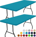 Smiry 2 Pack Rectangle Picnic Table Cloth, Waterproof Elastic Fitted Tablecloths, Washable Polyester Rectangular Patio Table Cover for Camping, Indoor and Outdoor (Teal, 30"x48")