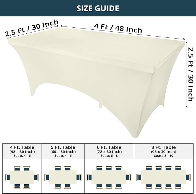 Utopia Kitchen Spandex Tablecloth 2 Pack [4FT, Ivory] Tight, Fitted, Washable and Wrinkle Resistant Stretch Table Cloth Rectangle Cover for Trade Show, Weddings & Parties [48Lx30Wx30H Inch]