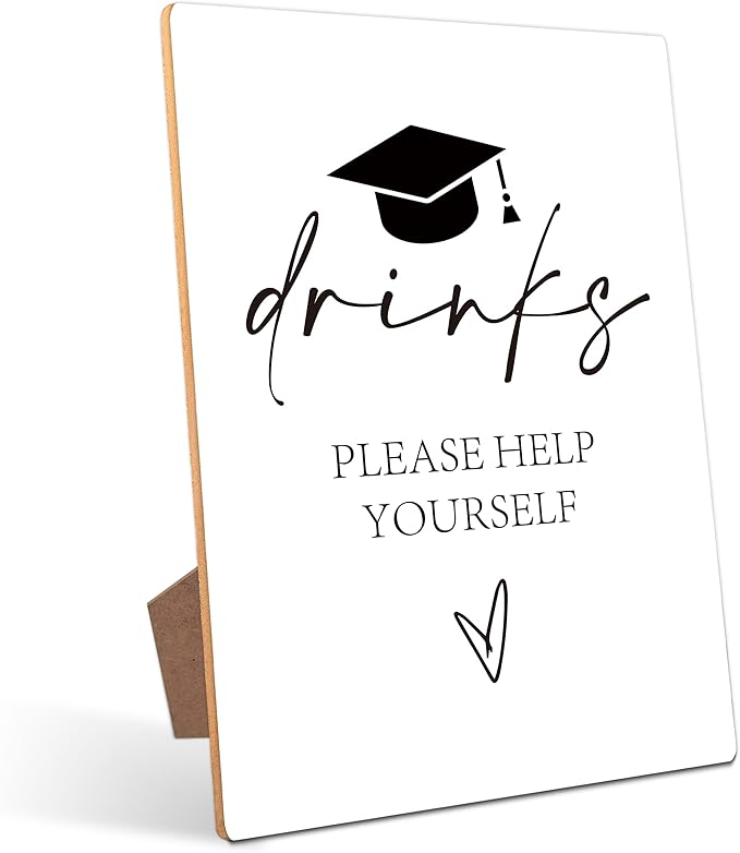 Graduation Drinks Bar Sign - Congrats Grad Party Decorations Favors Supplies, Graduation Centerpieces for Tables 2026, 8×11 Wooden Sign with Stand
