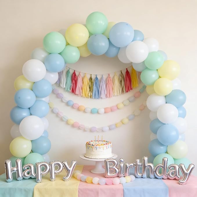 Blue and Green Balloons, Baby Shower Balloons 50Pcs 12 Inch Pastel Light Green White Baby Blue Yellow for Kid Boy First 1st Birthday Decorations Party Blue and White Baby Shower Supplies