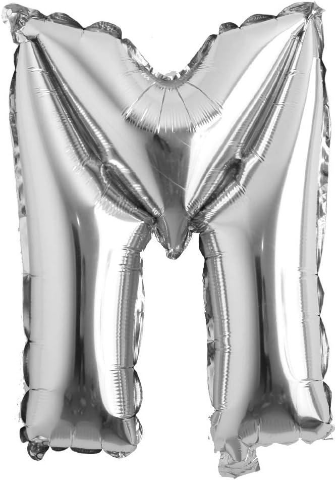 16" inch Single Silver Alphabet Letter number Balloons Aluminum Hanging Foil Film Balloon Wedding Birthday party decoration banner Air Mylar Balloons (16 inch Silver M)