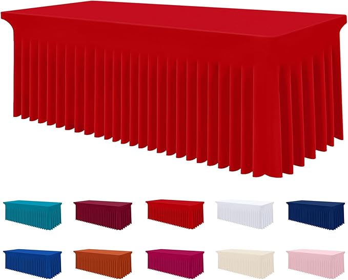 Smiry Spandex Tablecloth, Elastic Fitted Stretch Tablecloth for 6FT Rectangle Tables, Waterproof Washable Table Cover Skirt for Outdoor, Wedding, Banquet & Parties (Red, 72Lx30Wx30H Inch)