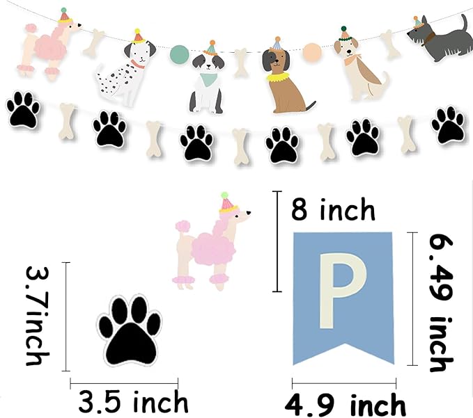 Dog Theme Happy Birthday Banner with Cute Paw Banner,Dog Sign for Party Birthday Party Decorations