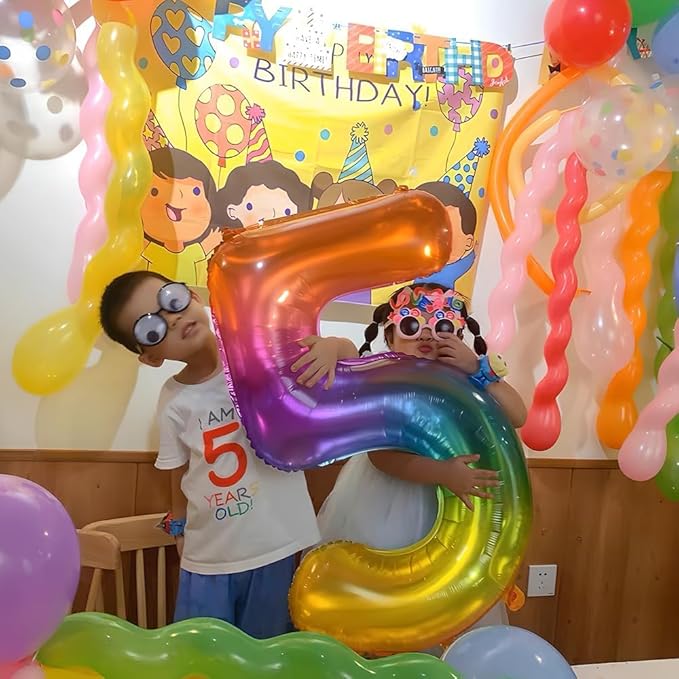 Rainbow Number 5 Balloon 40 Inch Rainbow 5 Balloon Giant Helium Foil Number 0 to 9 Balloons Birthday Wedding Party Digital Decorations Number 5