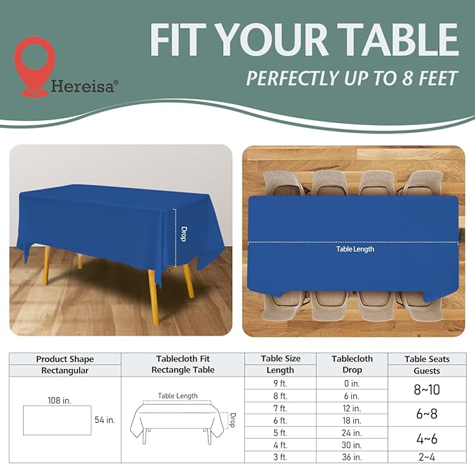 Disposable Plastic Tablecloth 54x108 Inch Rectangle - Royal Blue, 4 Pack Waterproof & Tear-Resistant Party Table Cover for Dining, Picnic, Crafts, Holiday Decor