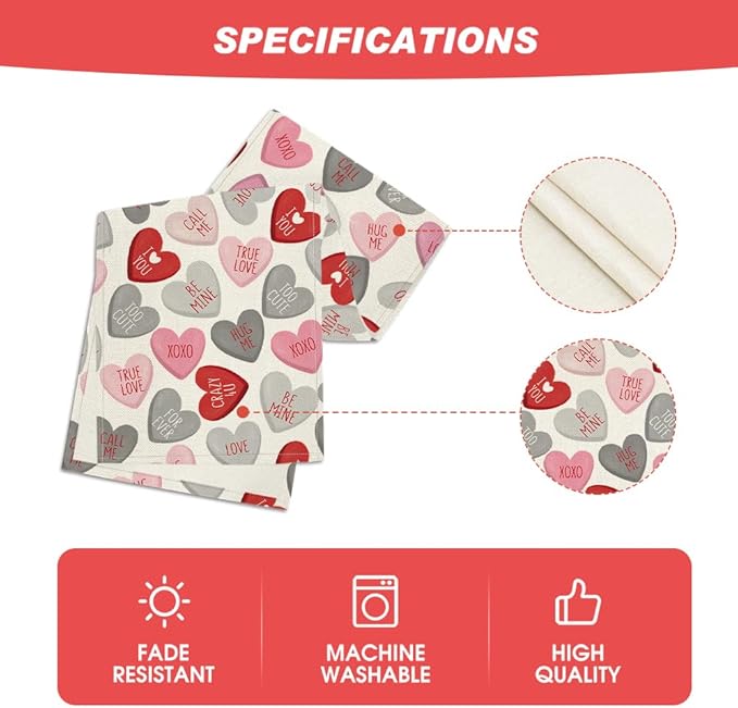 Artoid Mode Grey Pink Ture Love Heart Valentine's Table Runner, Seasonal Kitchen Dining Table Decoration for Home Party Decor 13x72 Inch