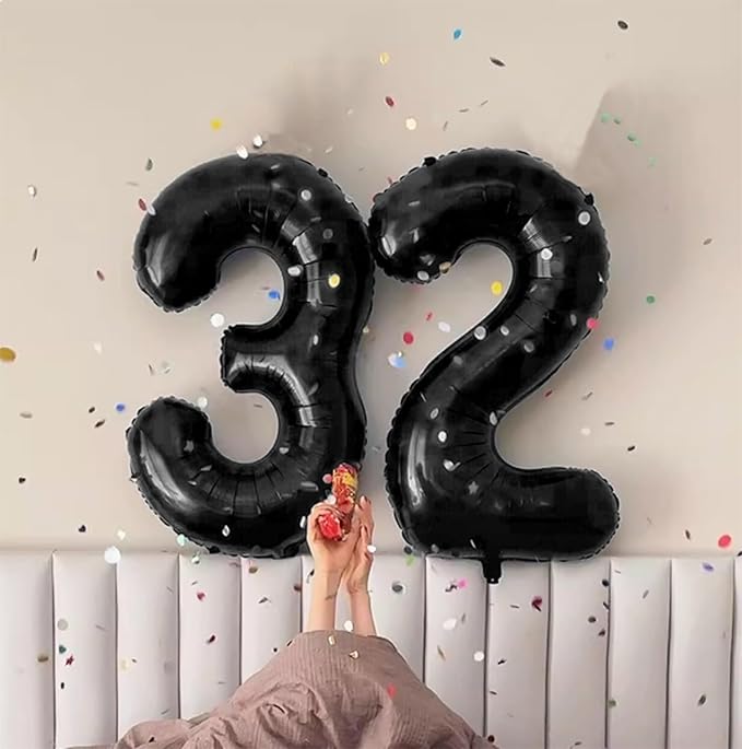 40 Inch Black Number 32 Digital Balloon,Jumbo Mylar Foil Helium Balloon for 32 Balloons for Birthday Party,Wedding Anniversary Party Decorations