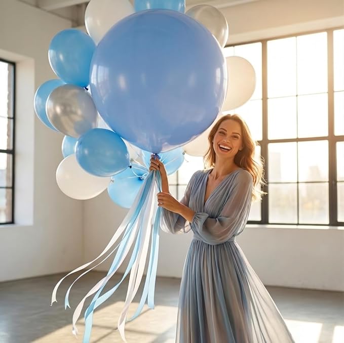 KALOR Light Blue Giant Balloons 36 Inch Large Latex Balloons, 4 Pack Jumbo Round Helium Balloon for Birthday Bridal Shower Wedding Baby Shower Party Decorations