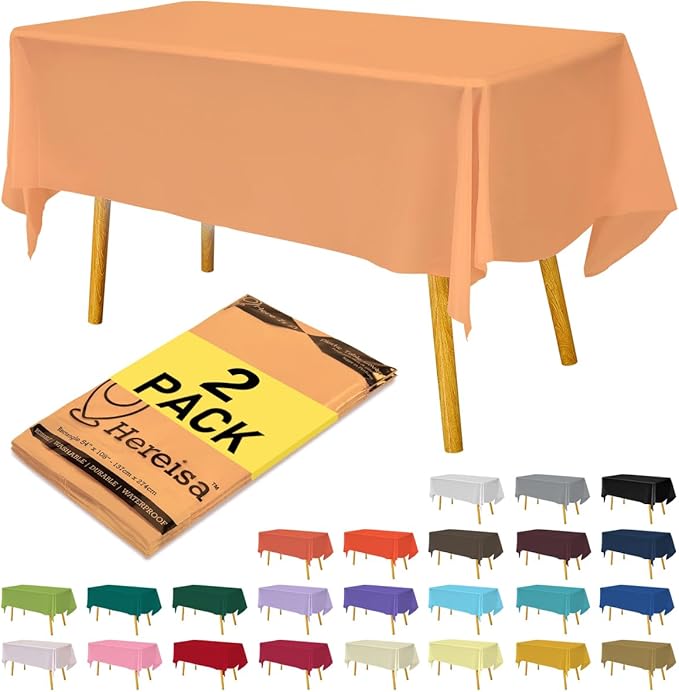 Plastic Peach Tablecloths 2 Pack Disposable Table Covers 54 x 108 Inch PEVA Opaque Table Cloths for BBQ Picnic Birthday Wedding Banquet Parties 8 ft Rectangle Table Use