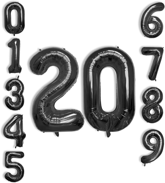 40 Inch Large Black Number Celebration and Decoration Balloon for Birthday Parties, Graduations, Anniversaries, Weddings, Photo Shoots, Special Events - Helium Foil Mylar (Black Number 20)