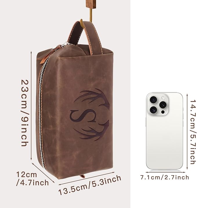 Personalized Travel Toiletry Bag for Men Initial Letter PU Leather Waterproof Shaving Bag for Toiletries Accessories Travel Essentials Storage Bags Fathers Day Birthday Gifts for Men (W)