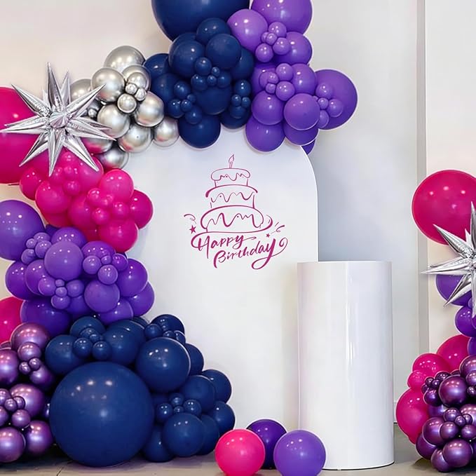 Hot Pink Purple and Nave Blue Baloon Garland Arch Kit, 141Pcs Latex Balloons Different Sizes 18 12 10 5 inch for Graduation Birthday Wedding Engagement Party Decorations