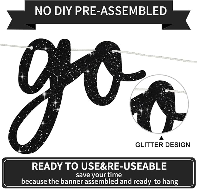 BEISHIDA Go Shawty It's Your Birthday Banner NO DIY Hip Hop Theme Happy Birthday Banner Pre-Strung Rap Theme Happy Birthday Sign for Man Women birthday Party Supply Glitter Black
