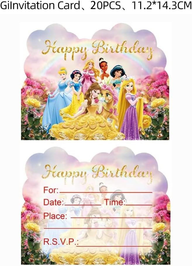 20pcs Princess Birthday Invitations,Princess Party Invitations Birthday Party Supplies Decoration(Invitations20pcs)