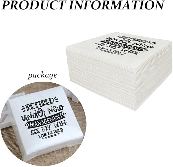 Retirement Cocktail Napkins Party Napkins Beverage Napkins Bar Napkins Disposable Paper Novelty Humorous Gag Gift 100Pcs 4.5 x 4.5 16-ply (Retired Under New Management See My Wife For Details)